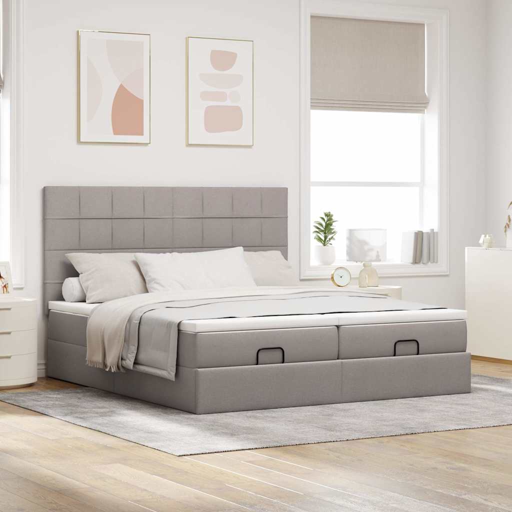 Ottoman krevet s madracima i LED diodama boje taupe 160x200 cm, tkanina