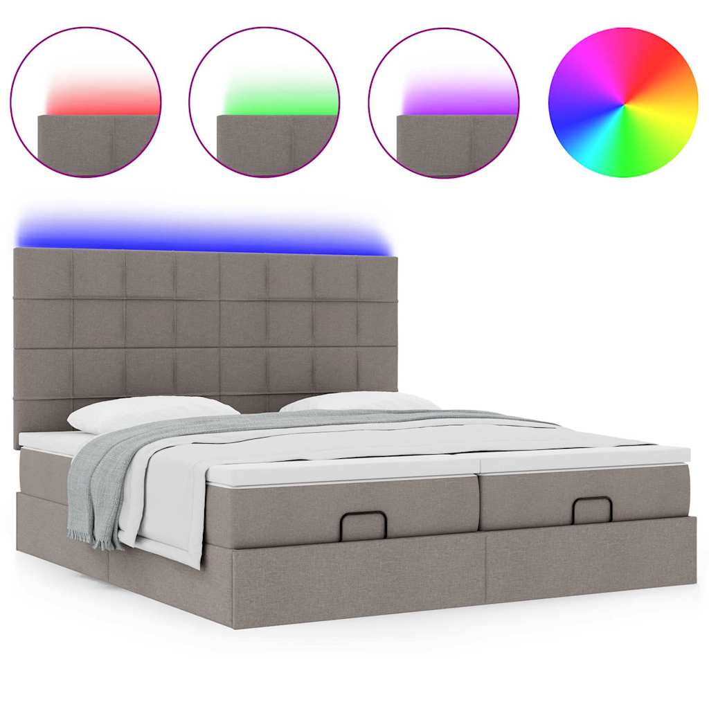 Ottoman krevet s madracima i LED diodama boje taupe 160x200 cm, tkanina