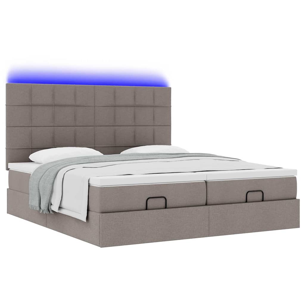 Ottoman krevet s madracima i LED diodama boje taupe 160x200 cm, tkanina