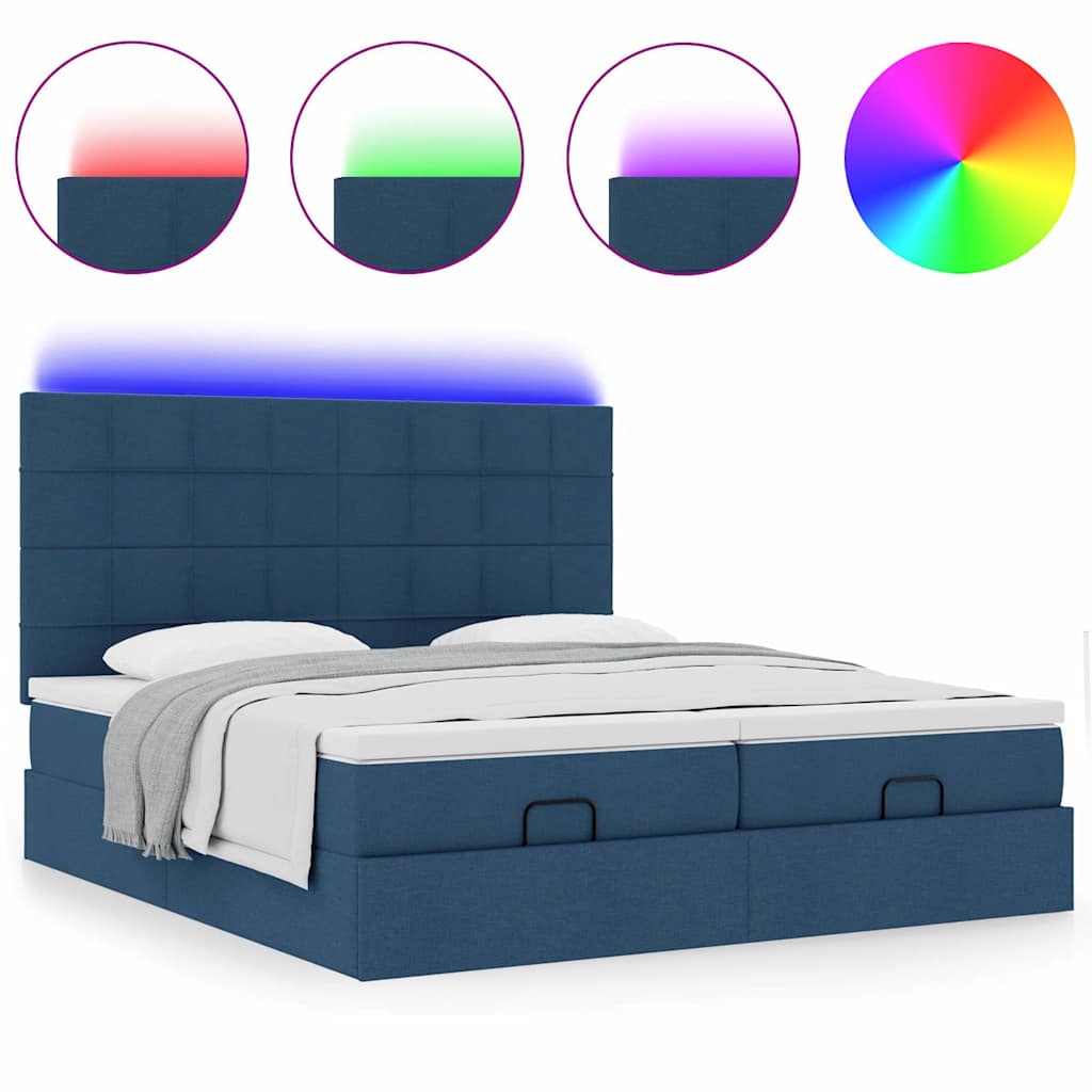 Ottoman krevet s madracima i LED diodama plavi 160x200 cm tkanina