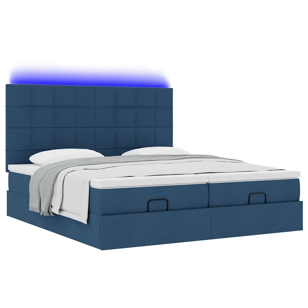 Ottoman krevet s madracima i LED diodama plavi 160x200 cm tkanina