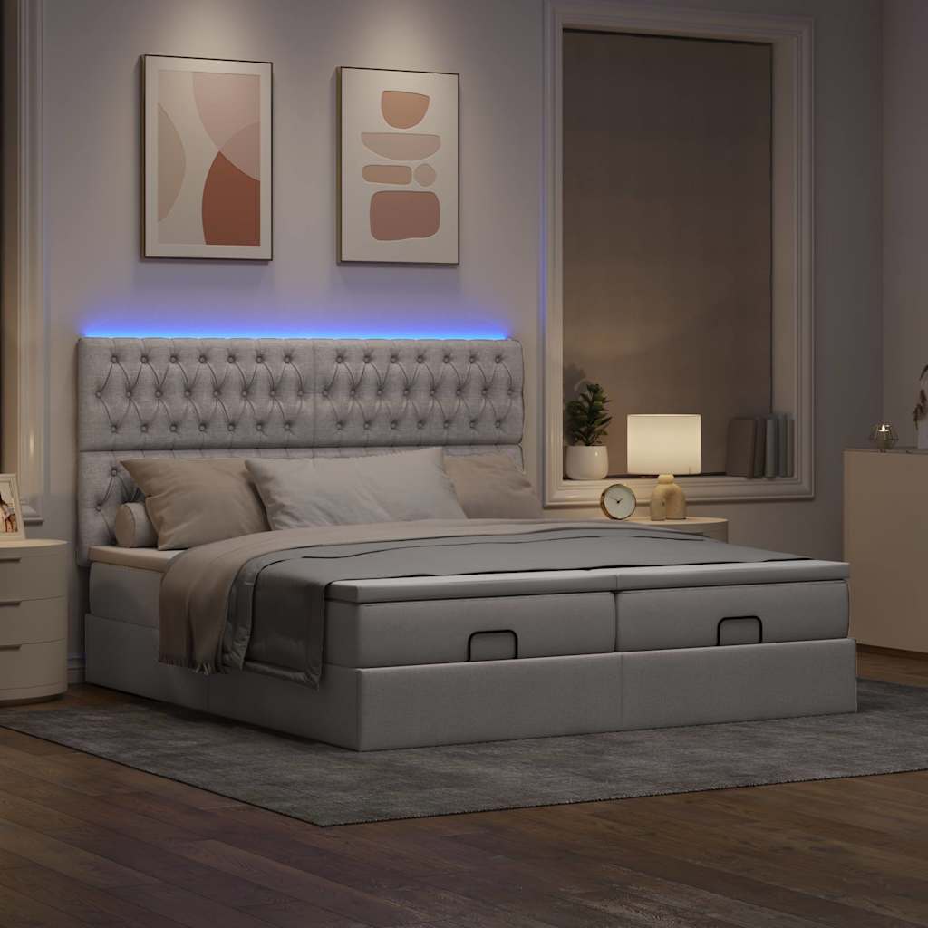 Ottoman krevet s madracima i LED diodama boje taupe 160x200 cm, tkanina
