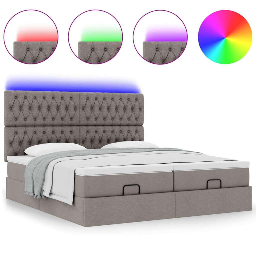 Ottoman krevet s madracima i LED diodama boje taupe 160x200 cm, tkanina
