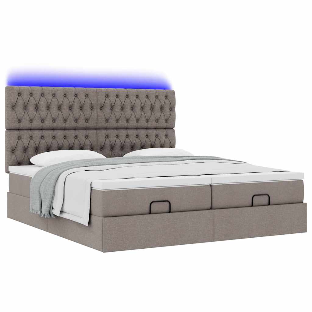 Ottoman krevet s madracima i LED diodama boje taupe 160x200 cm, tkanina