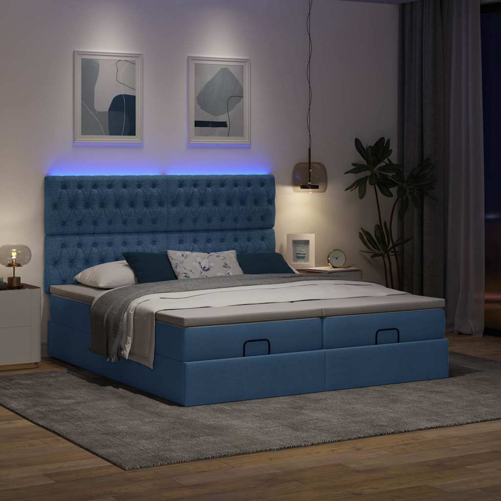 Ottoman krevet s madracima i LED diodama plavi 160x200 cm tkanina