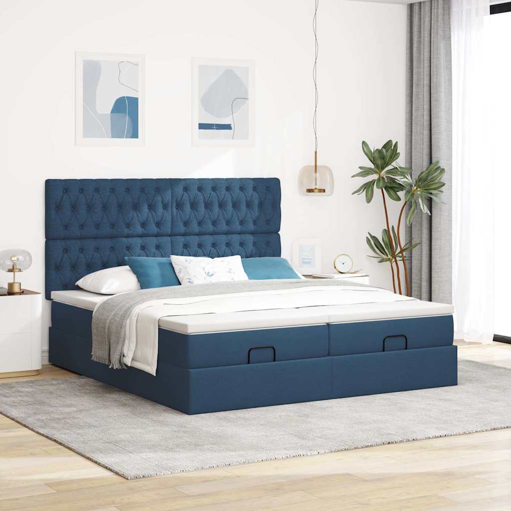 Ottoman krevet s madracima i LED diodama plavi 160x200 cm tkanina