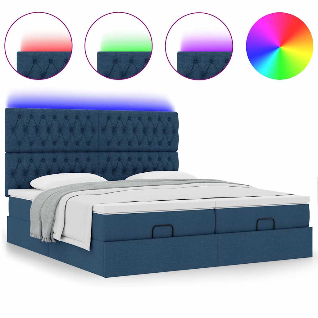 Ottoman krevet s madracima i LED diodama plavi 160x200 cm tkanina