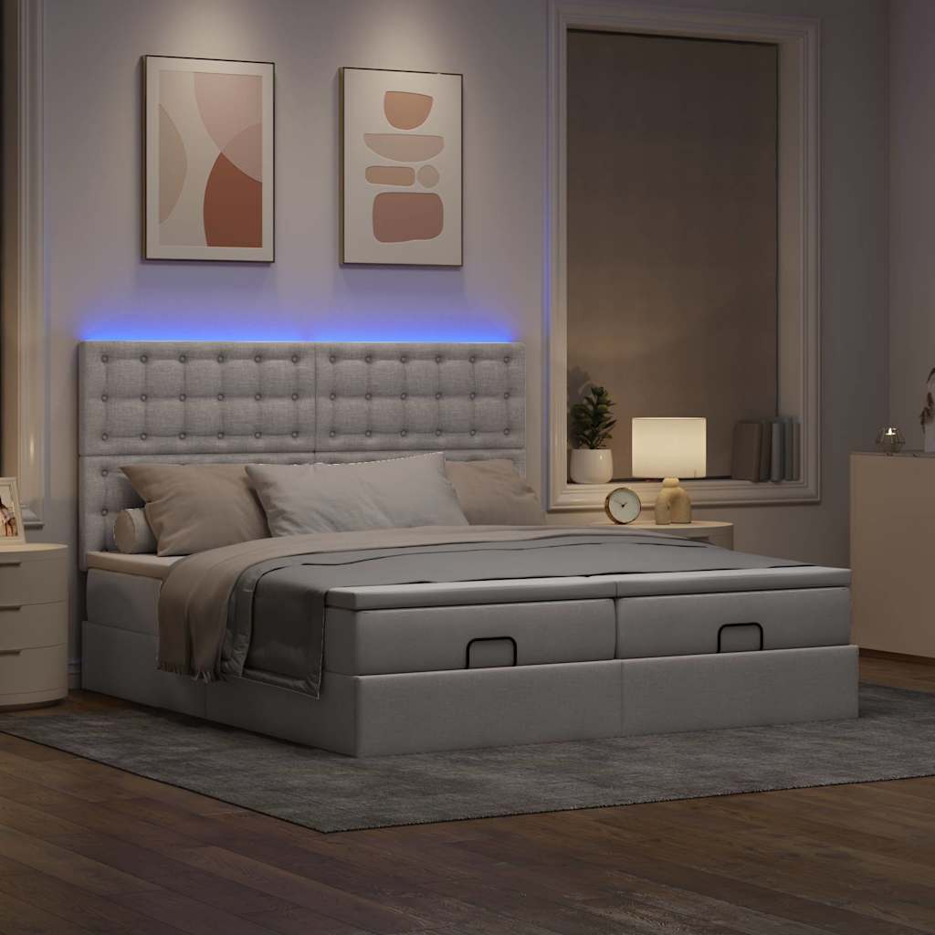 Ottoman krevet s madracima i LED diodama boje taupe 160x200 cm, tkanina