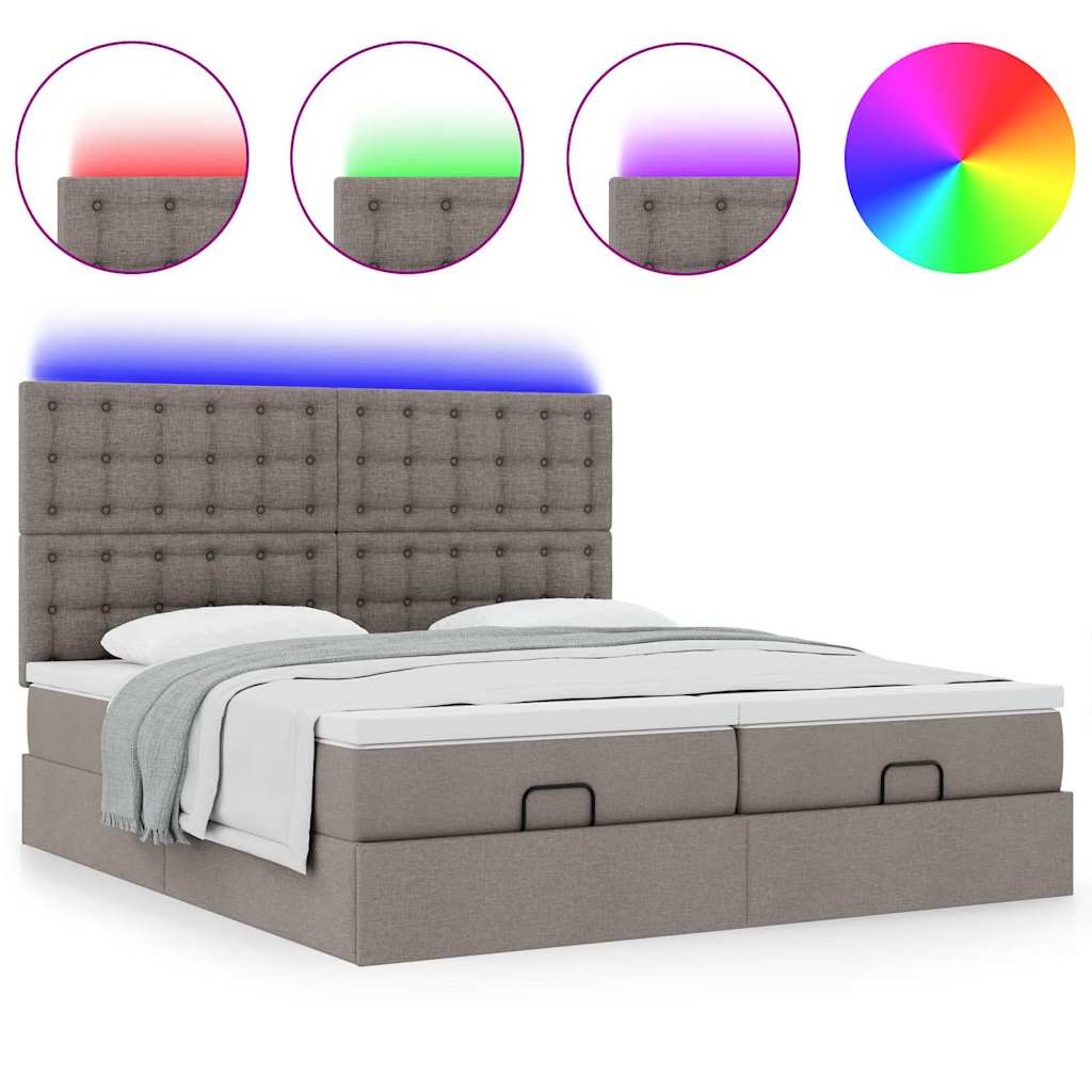 Ottoman krevet s madracima i LED diodama boje taupe 160x200 cm, tkanina