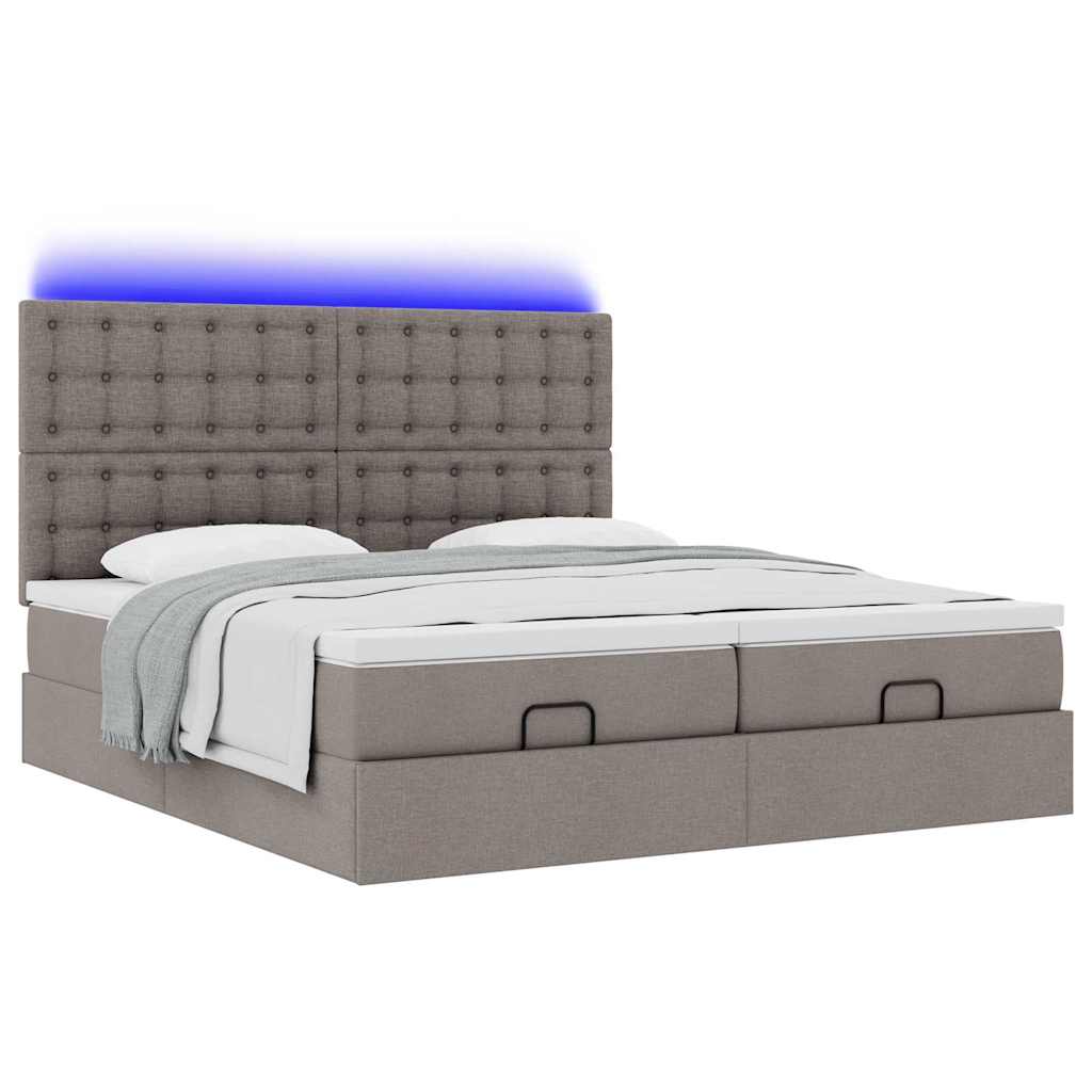 Ottoman krevet s madracima i LED diodama boje taupe 160x200 cm, tkanina
