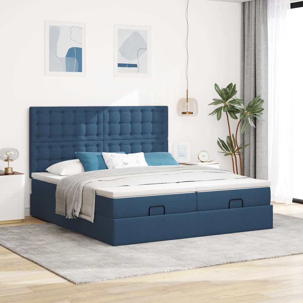 Ottoman krevet s madracima i LED diodama plavi 160x200 cm tkanina