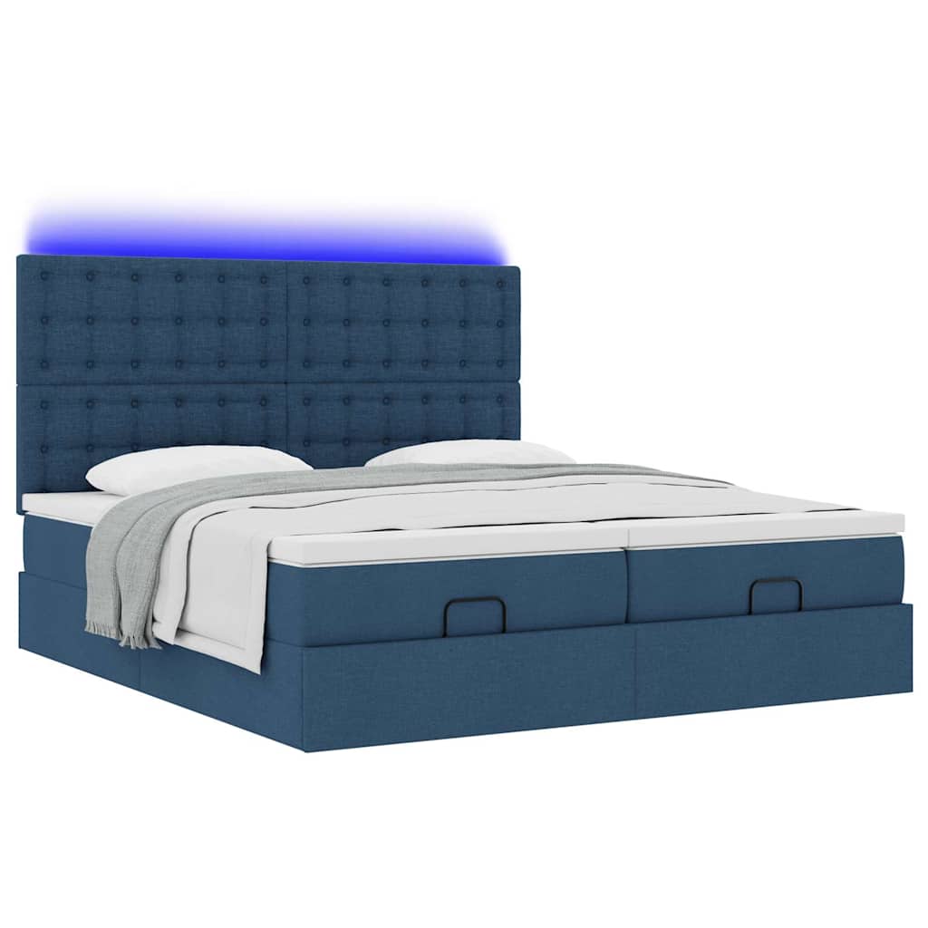 Ottoman krevet s madracima i LED diodama plavi 160x200 cm tkanina