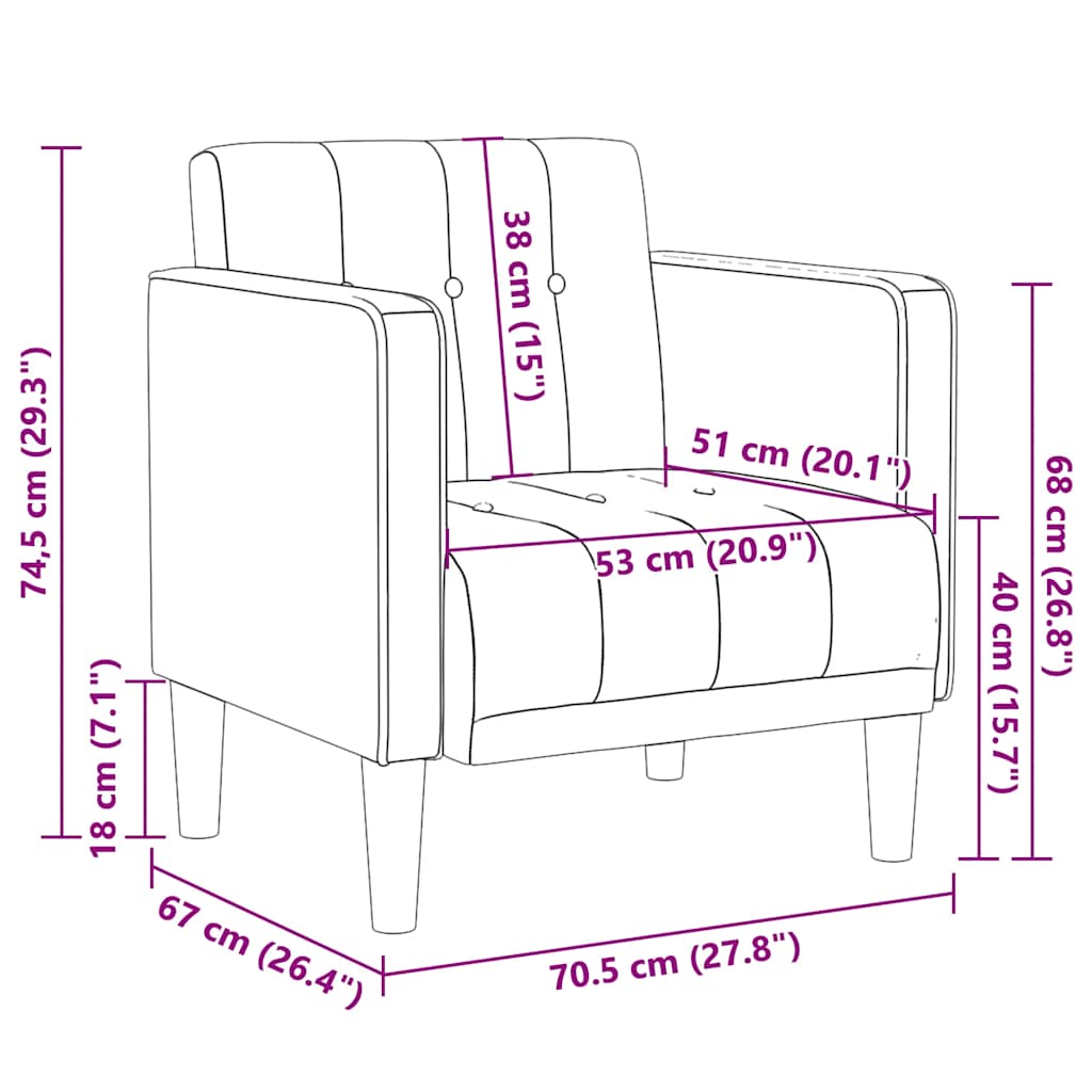 Sofa fotelja s naslonima za ruke crna 53 cm baršunasta