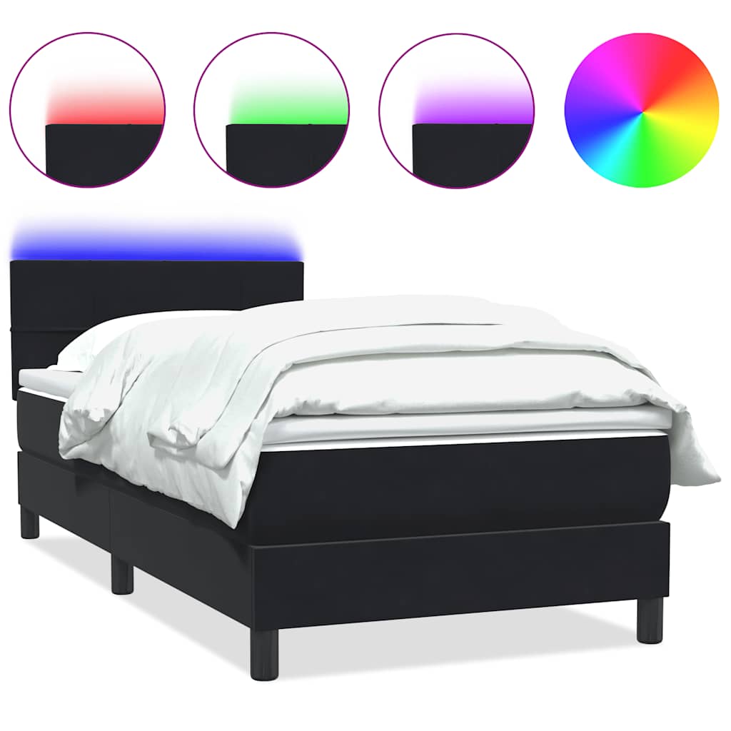 Box Spring krevet s madracem i LED crni 90x210 cm baršunasti
