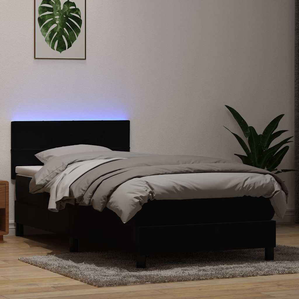 Box Spring krevet s madracem i LED crni 90x210 cm baršunasti