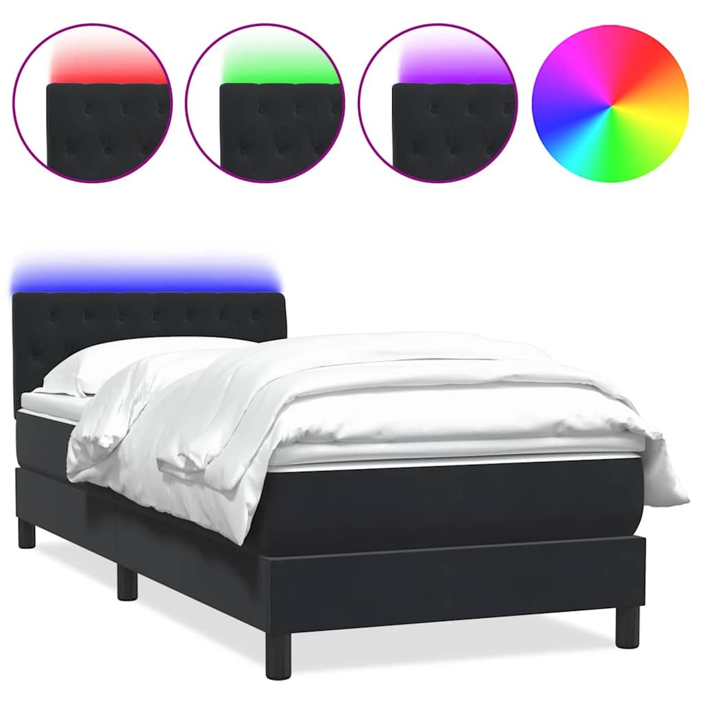 Box Spring krevet s madracem i LED crni 90x210 cm baršunasti