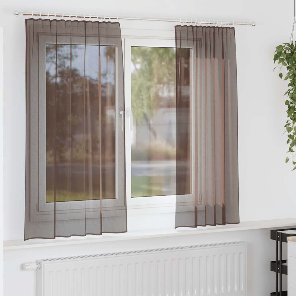 Voile zavjese s džepovima za šipke 2 kom smeđe Smeđa 140 x 175 cm