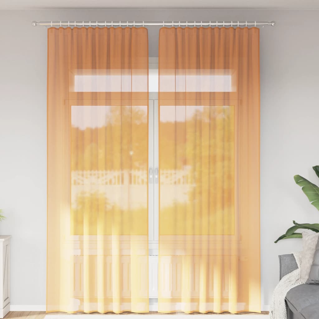 Voile zavjese s džepovima za šipke 2 kom. narančaste Narančasta 140 x 260 cm
