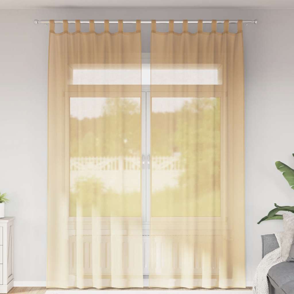 Voile zavjese s džepovima za šipke 2 kom boja pijeska Smeđa 140 x 260 cm