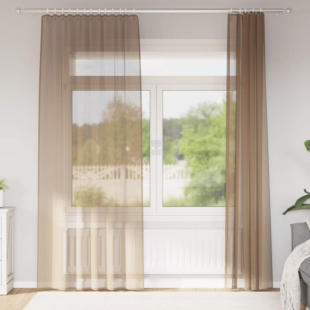 Voile zavjese s džepovima za šipke 2 kom svijetlosmeđe Smeđa 140 x 245 cm