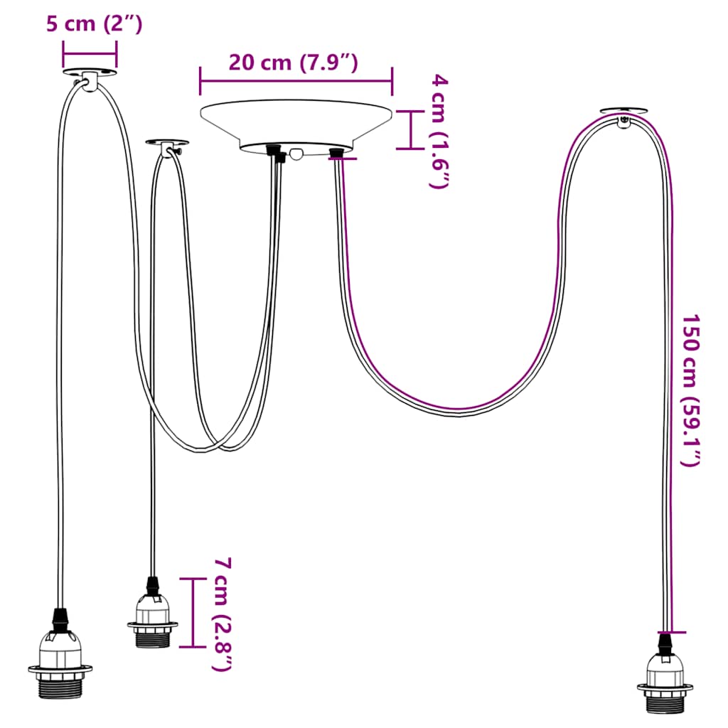 Visilica s 3 grla E27 crni metal