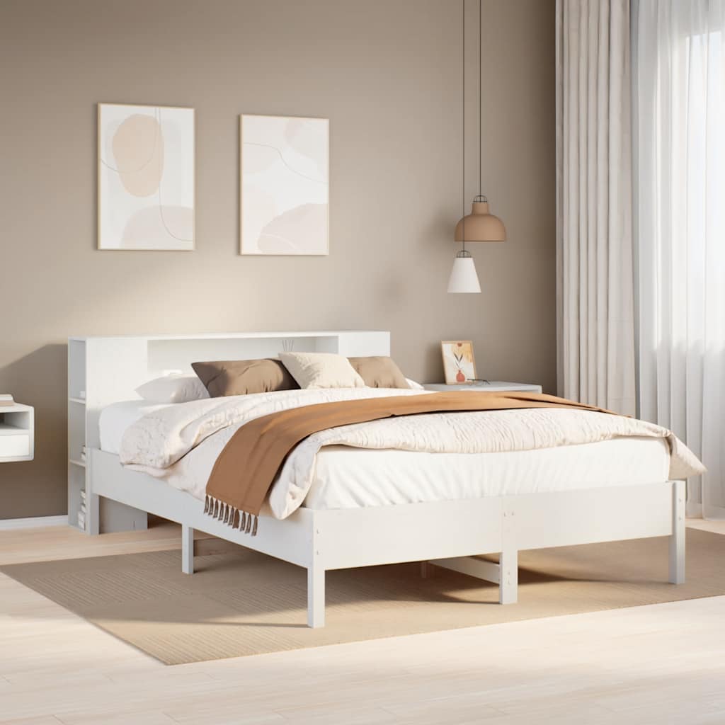 Krevet s regalom z knjige bez madraca bijeli 120x190cm borovina