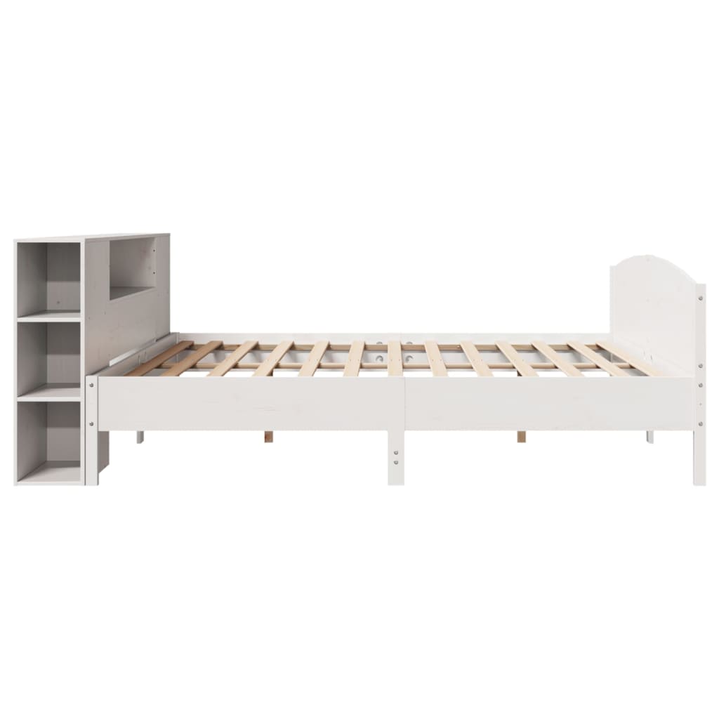 Krevet s regalom z knjige bez madraca bijeli 200x200cm borovina