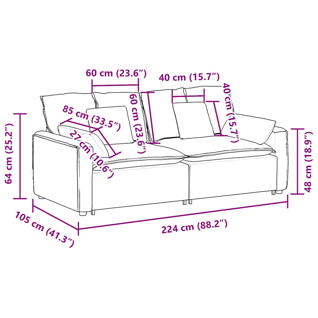 Modularna sofa s jastucima crna