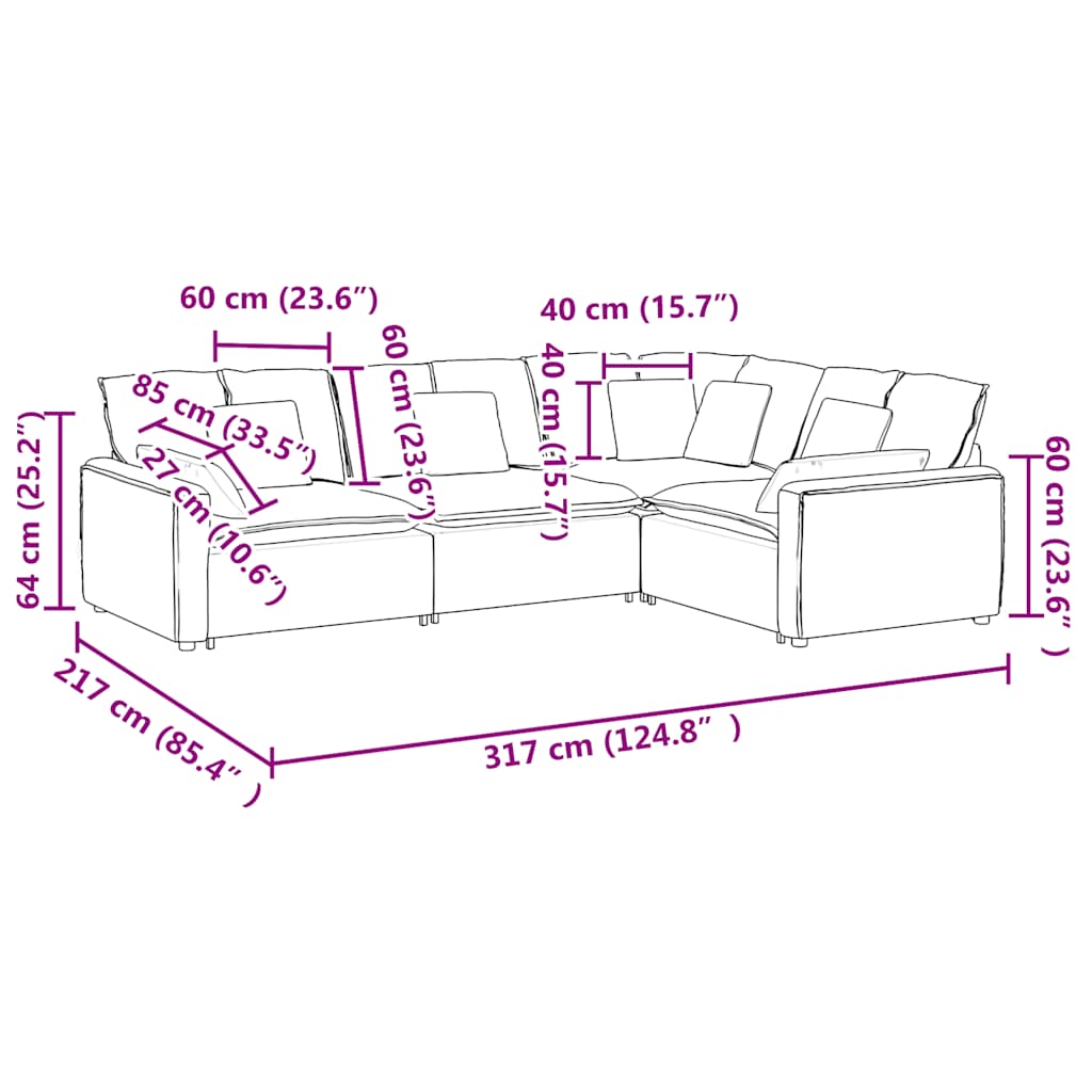 Modularna sofa s jastucima, tkanina, svijetlo siva