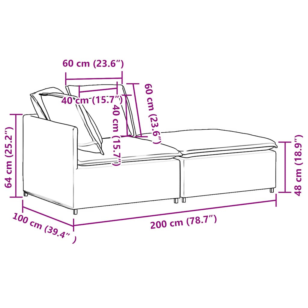 Modularna sofa s podnožjem i jastucima, tkanina, tamno siva