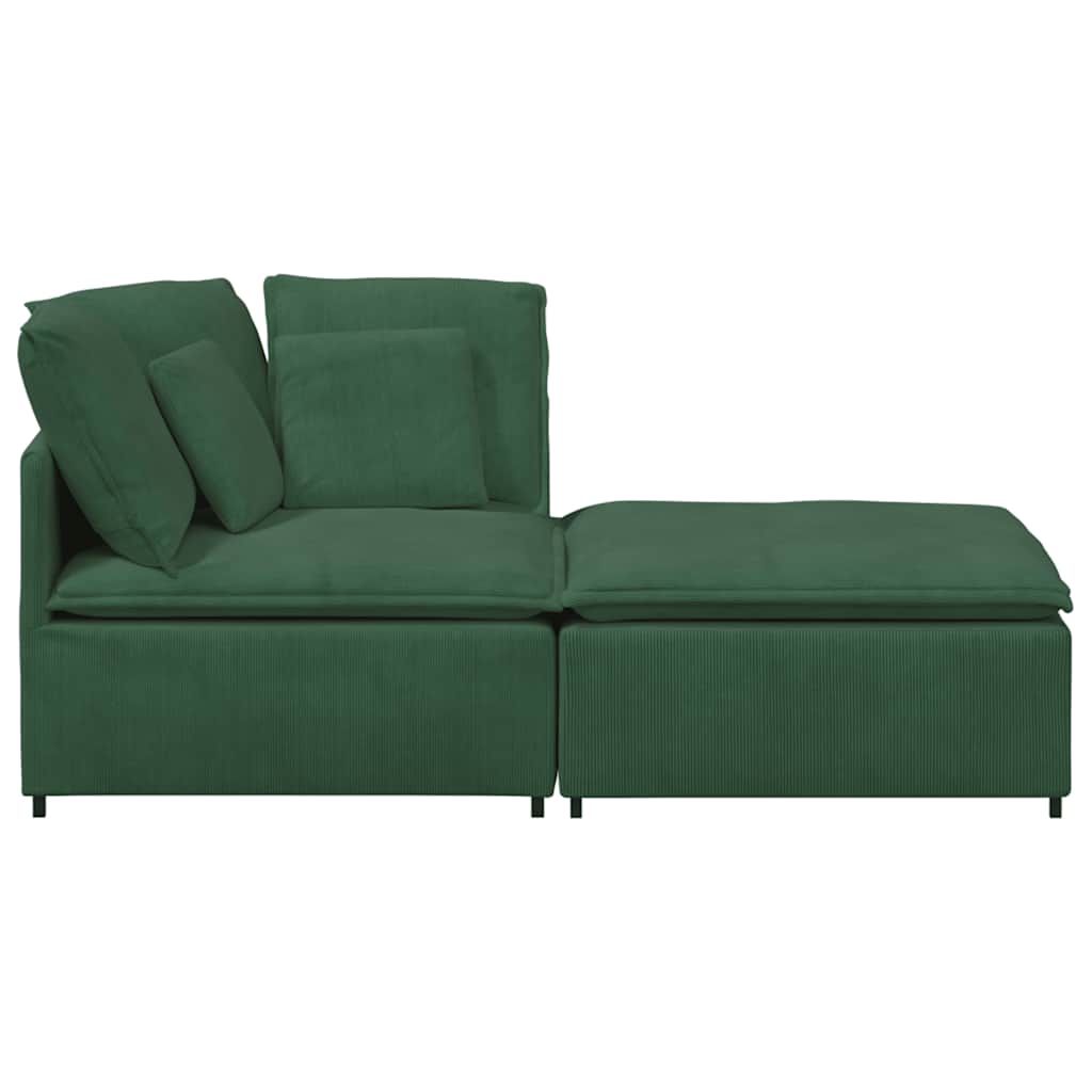 Modularna sofa s podnožjem i jastucima, tamnozelena, korduro tkanina