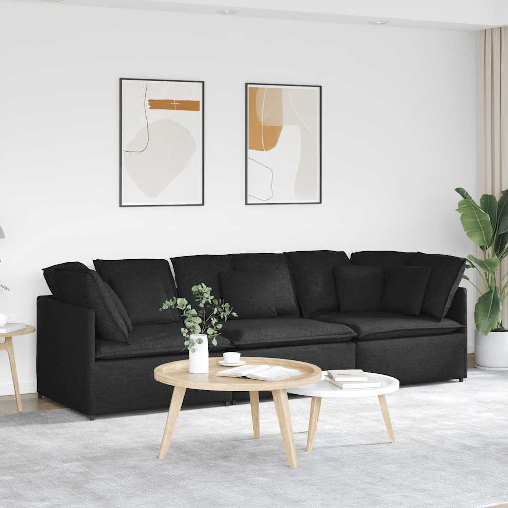 Modularna sofa s jastucima, tkanina, crna