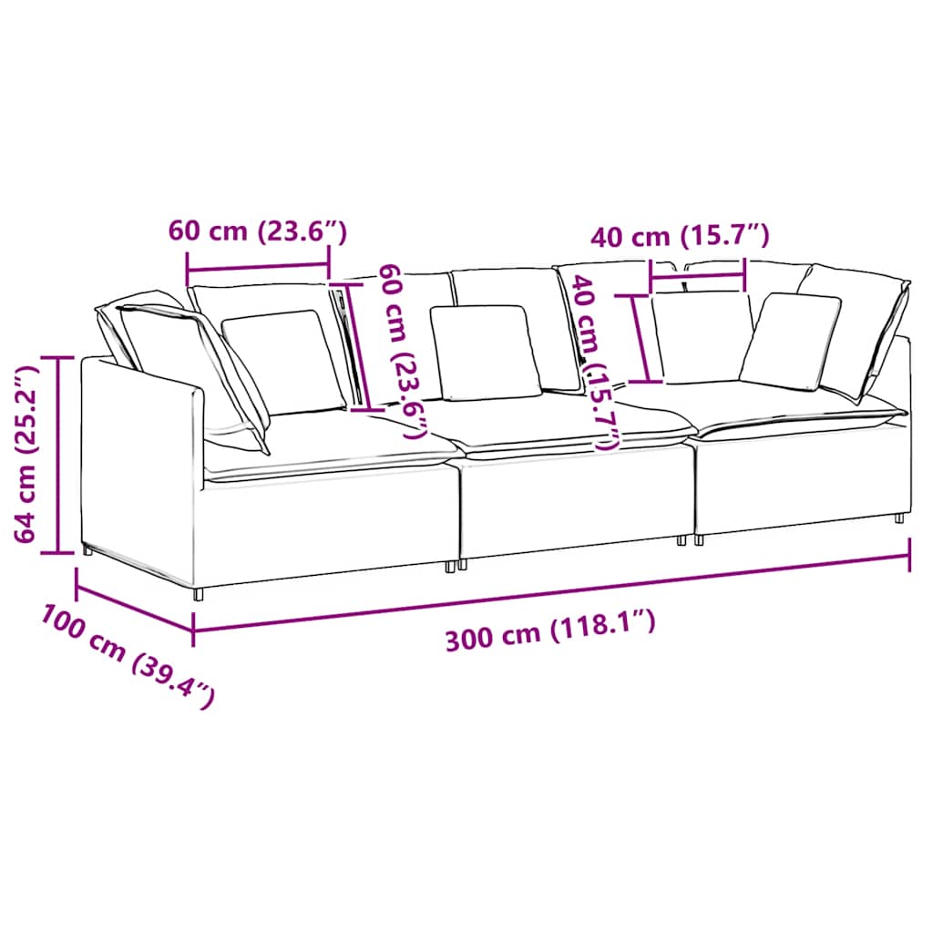 Modularna sofa s jastucima, korduro tkanina, svijetlo siva