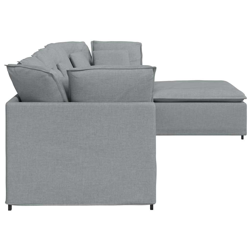 Modularna sofa s podnožjem i jastucima, tkanina, svijetlo siva