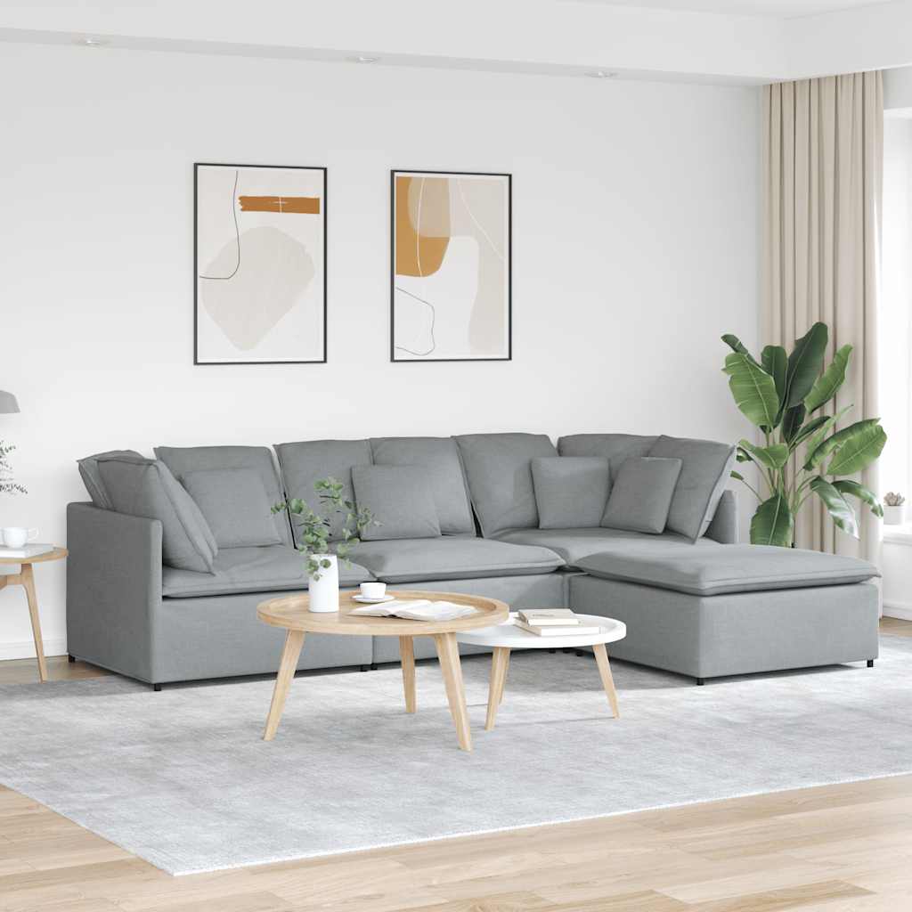 Modularna sofa s podnožjem i jastucima, tkanina, svijetlo siva