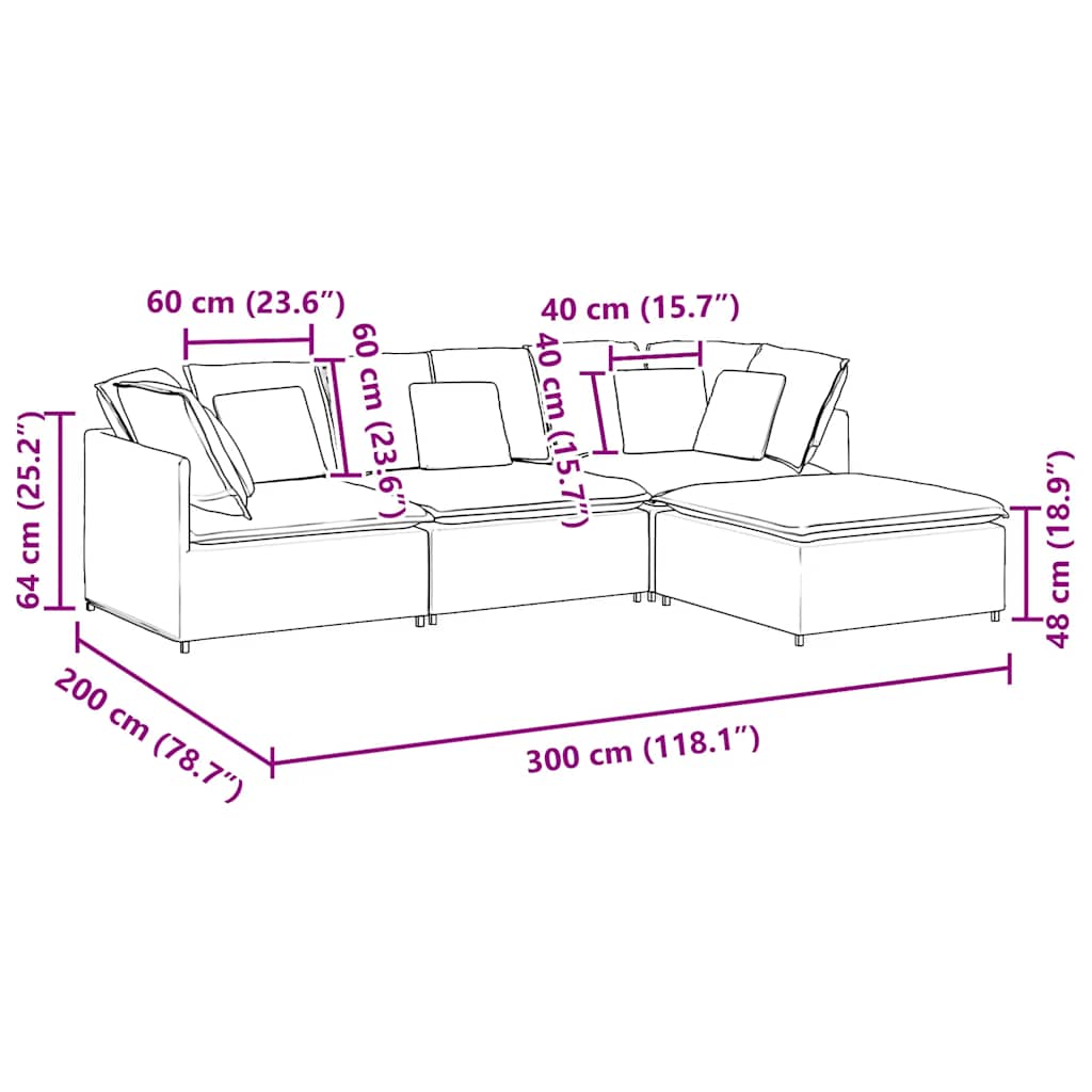 Modularna sofa s podnožjem i jastucima, tkanina, tamno siva