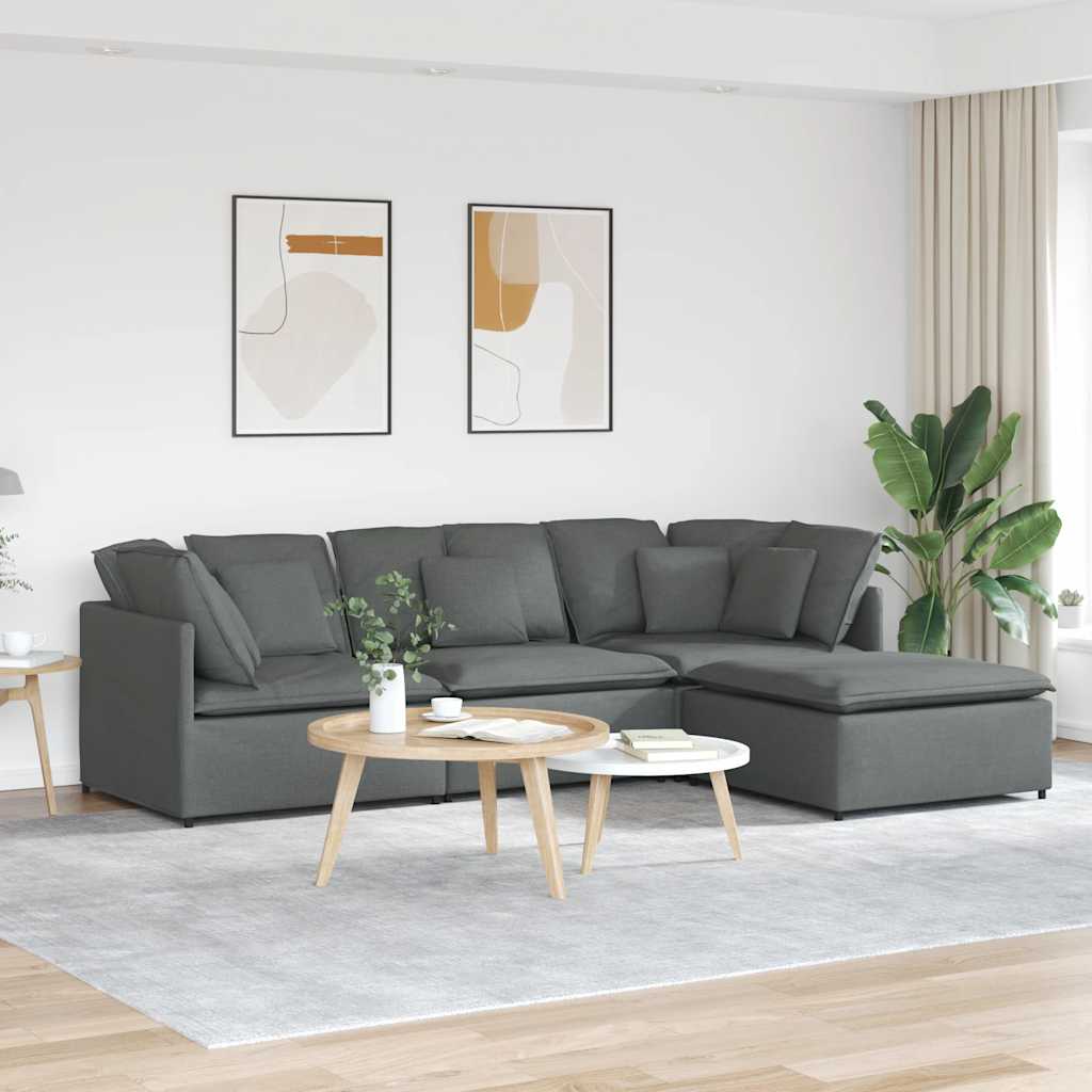 Modularna sofa s podnožjem i jastucima, tkanina, tamno siva