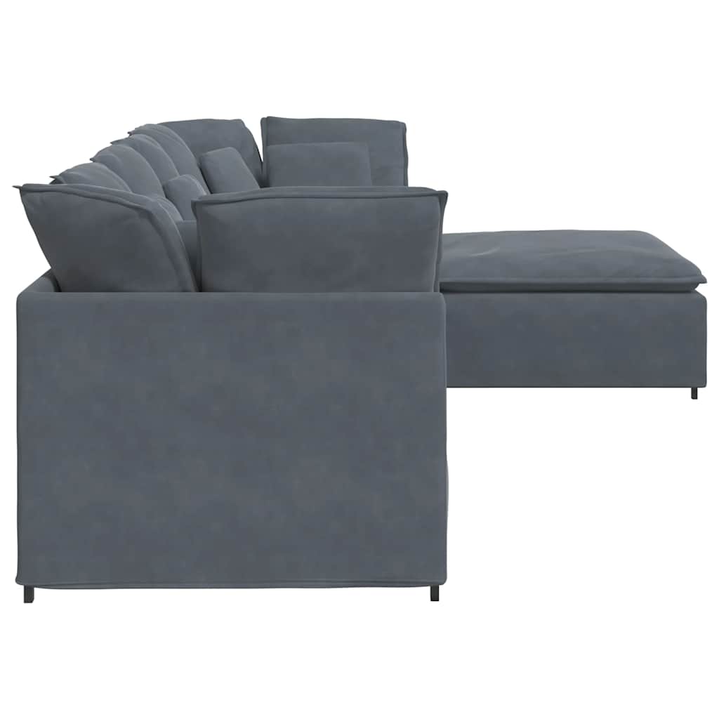 Modularna sofa s podnožjem i jastucima, baršunasta tamno siva