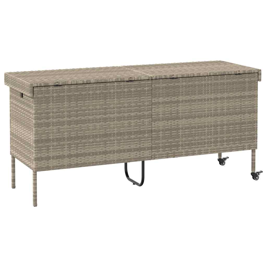 Vrtna kutija za pohranu s kotačima svijetlosiva 160x55x75 cm poli ratan