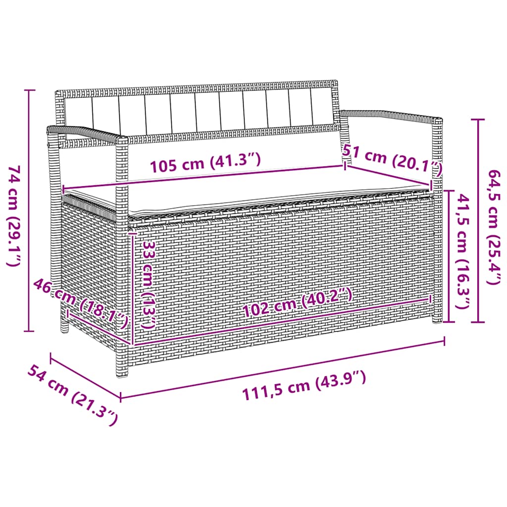Vrtna klupa za odlaganje s jastukom, siva, poli ratan