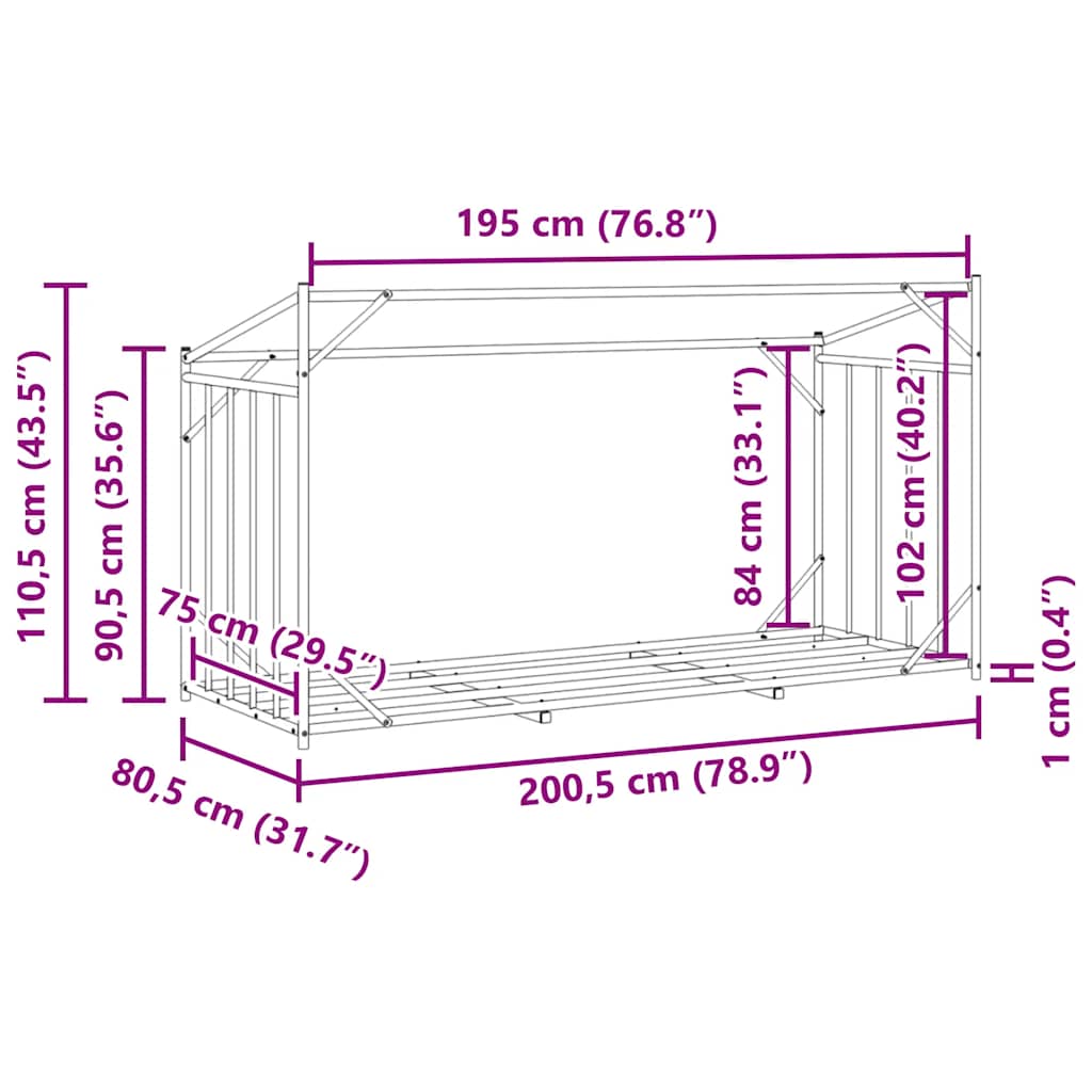 Stalak za drva za ogrjev s kišnom navlakom 200,5x80,5x110,5 cm