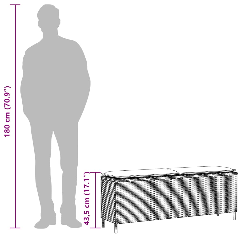 Vrtna klupa s jastukom bež 110x30x40,5 cm poli ratan