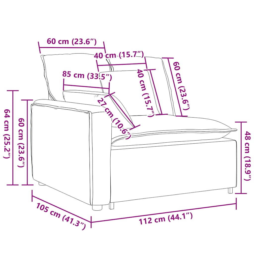 Modularni kauč s naslonom za ruke i jastucima svijetlo sivi 100 cm