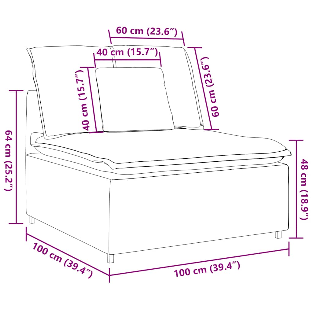 Modularni Sofa Centralni Modul s Jastucima Crni 100 cm