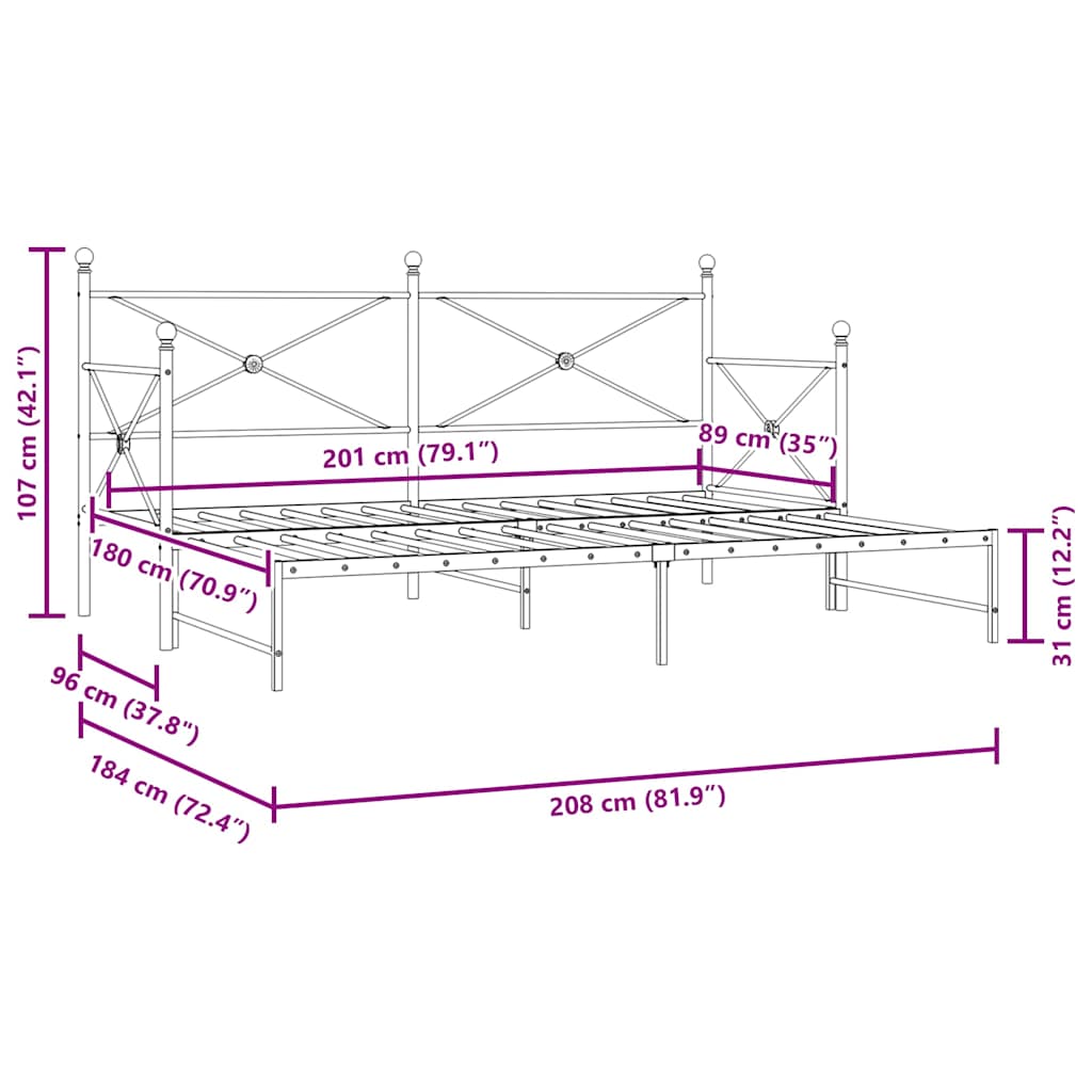 Krevet na rasklapanje bez madraca crni 90x200 cm čelik