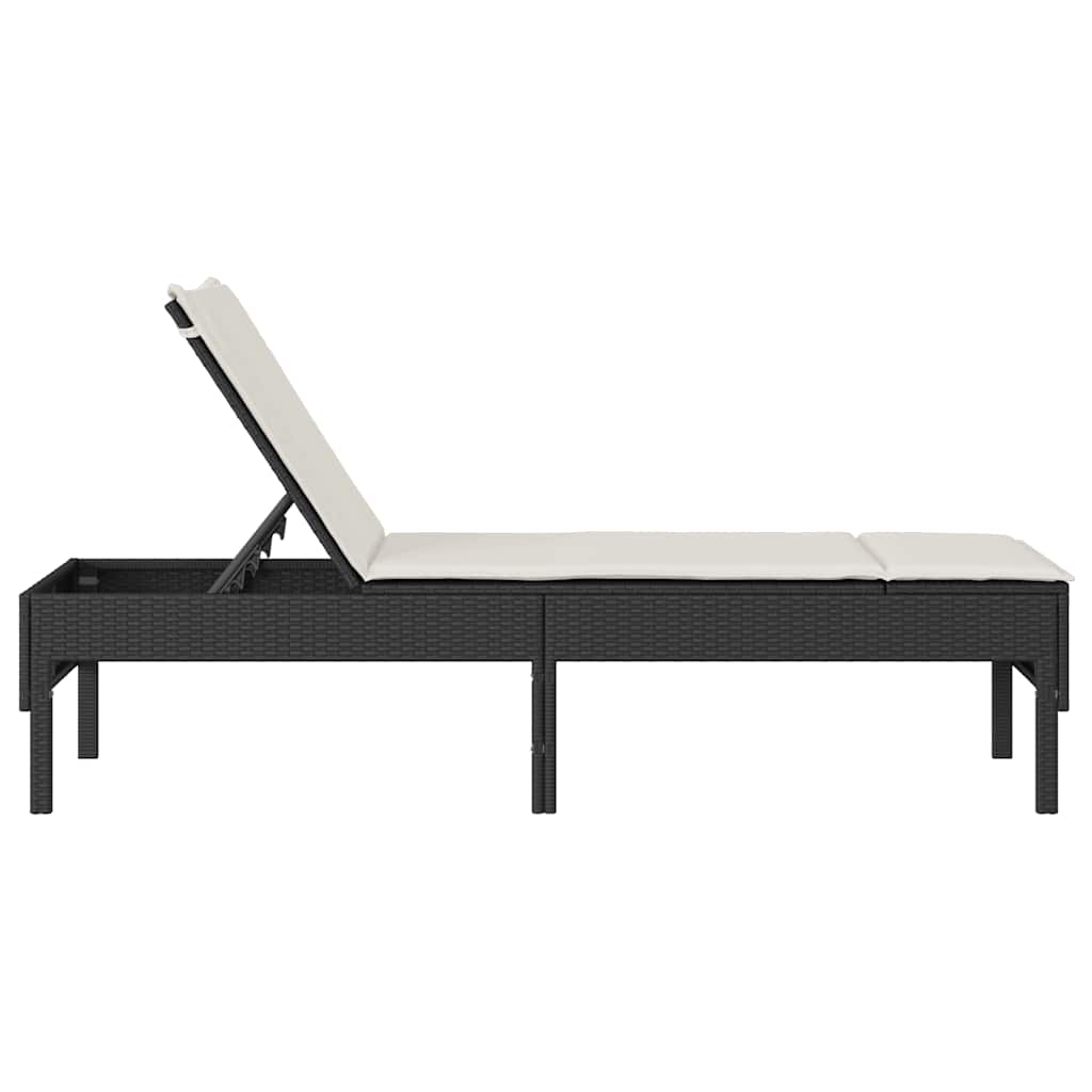 Ležaljka s jastukom crna 55x200x44 cm poli ratan