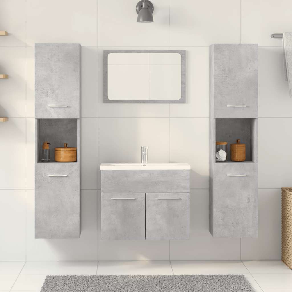 4-dijelni set kupaonskog namještaja siva boja betona drveni 60 x 38.5 x 46 cm + 30 x 30 x 130 cm