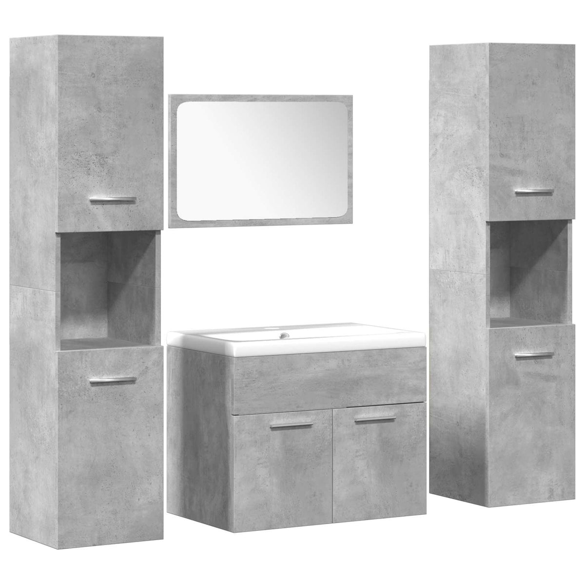 4-dijelni set kupaonskog namještaja siva boja betona drveni 60 x 38.5 x 46 cm + 30 x 30 x 130 cm