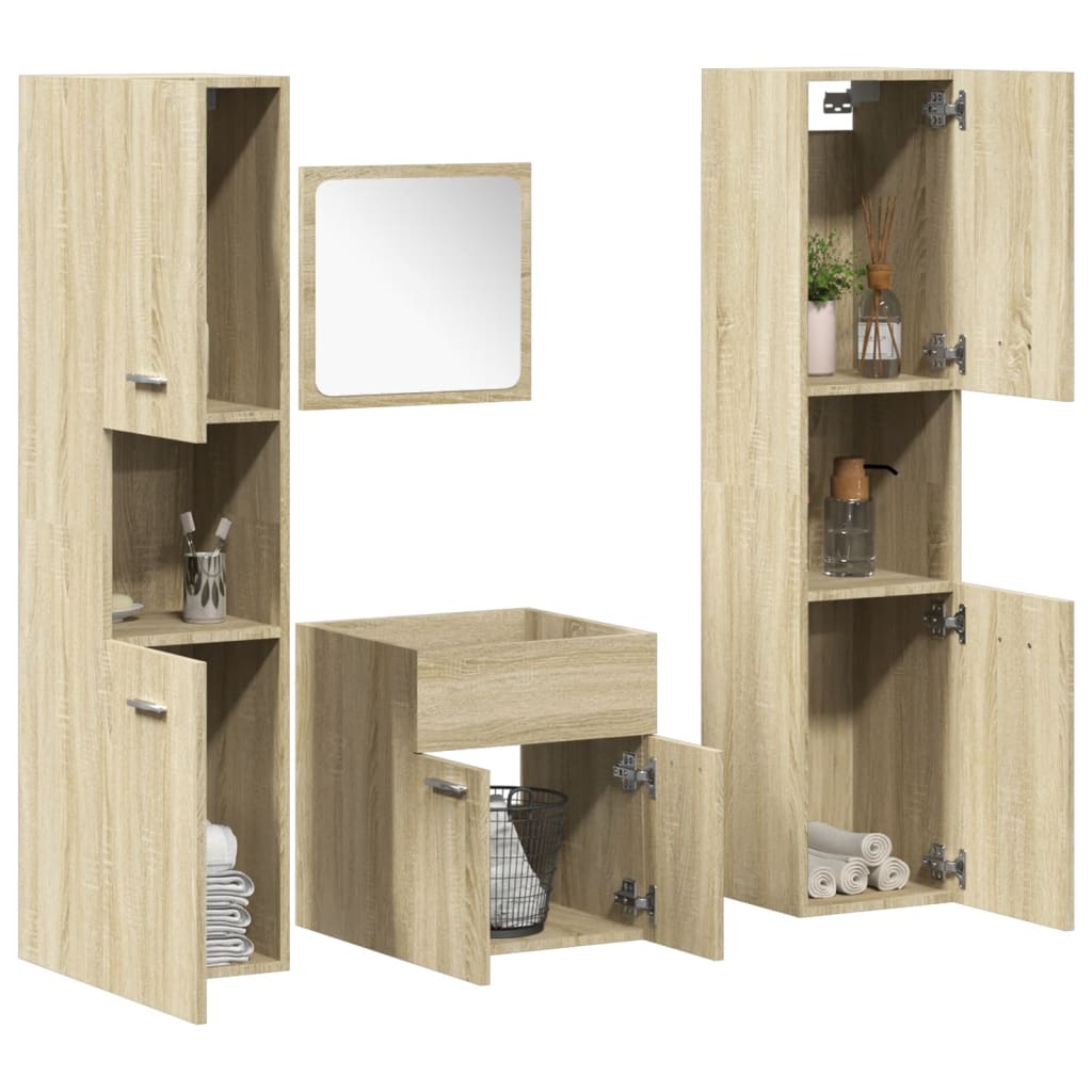 4-dijelni set kupaonskog namještaja boja hrasta sonome drveni Smeđa 41 x 38.5 x 46 cm