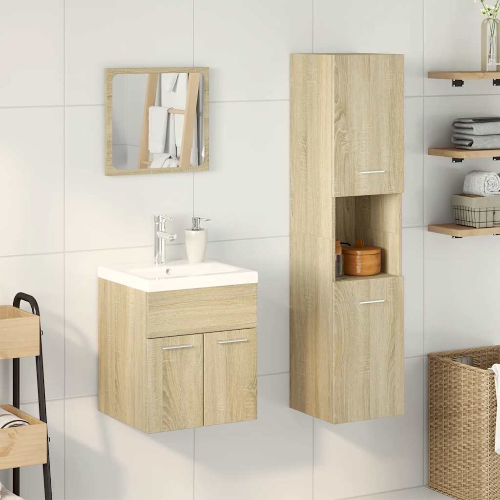 4-dijelni set kupaonskog namještaja boja hrasta sonome drveni Smeđa 41 x 38.5 x 46 cm + 30 x 30 x 130 cm